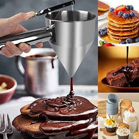 Stainless Steel Funnel Cake Dispenser, Pancake Batter Dispenser with Stand Great for Cupcakes, Takoyaki