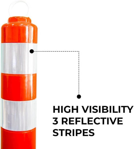 Olmecs Portable Traffic Delineator Post 70 CM with Threaded Socket Reflective Traffic Safety Post Unbreakable Delineator Post for Work Area Protection, Child Safety, Emergency, Roadside Safety (1 Pc)