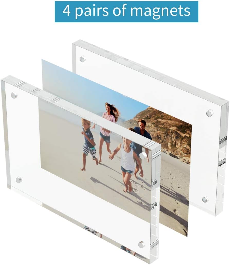 Willow (3Pc Pack)  4x6 Inches Acrylic Picture Frames ,Thicker Block, Freestanding Double Sided Magnetic Acrylic Frameless Transparent Square Frame