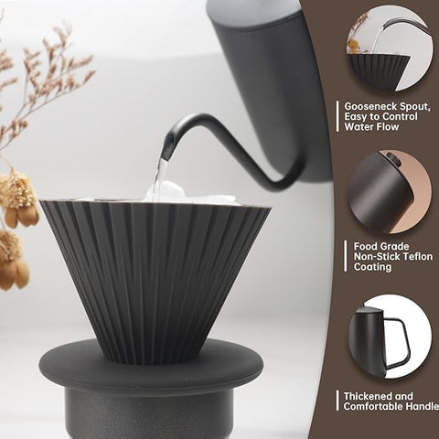 Premium Portable Pour-Over Coffee Maker Set – Complete Travel Brewing Kit for Coffee Enthusiasts (5 Pcs Set)