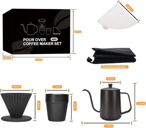 Premium Portable Pour-Over Coffee Maker Set – Complete Travel Brewing Kit for Coffee Enthusiasts (5 Pcs Set)