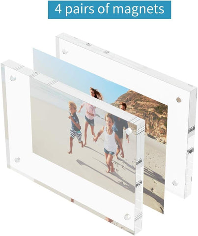 Willow (3Pc Pack) 6x8 Inches Acrylic Picture Frames ,Thicker Block, Freestanding Double Sided Magnetic Acrylic Frameless Transparent Square Frame