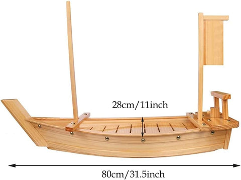 Olmecs Wooden Sushi Boat Serving Tray, 31.5 inch Sushi Plate for Restaurant