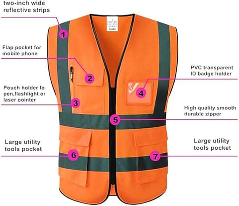 6Pc Pack High Visibility Safety Vests with Reflective Strips XXL– ANSI Compliant Workwear for Construction, Cycling & Roadside Assistance