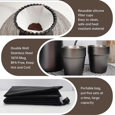 Premium Portable Pour-Over Coffee Maker Set – Complete Travel Brewing Kit for Coffee Enthusiasts (5 Pcs Set)