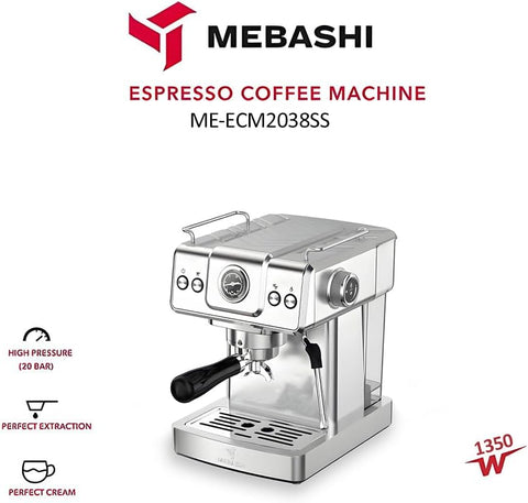 MEBASHI ME-ECM2038SS Espresso Coffee Machine, 20 Bar Pressure, 1.8L Capacity