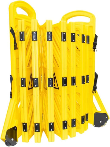 Olmecs 4 Meter Expandable Folding Plastic Barrier – Yellow | Retractable Safety Barricade with Wheels & Handle | Portable Crowd Control Fence