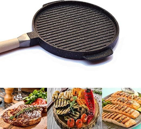 Non-Stick Double Grill Pan 32 cm for Cooking on a Smooth Side and with a Stripe. Removable Handle