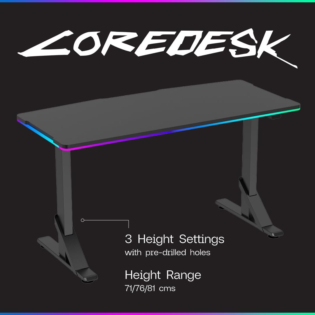 Navodesk Gaming Desk with Dynamic RGB Lights (Black, 133 x 60 CM)
