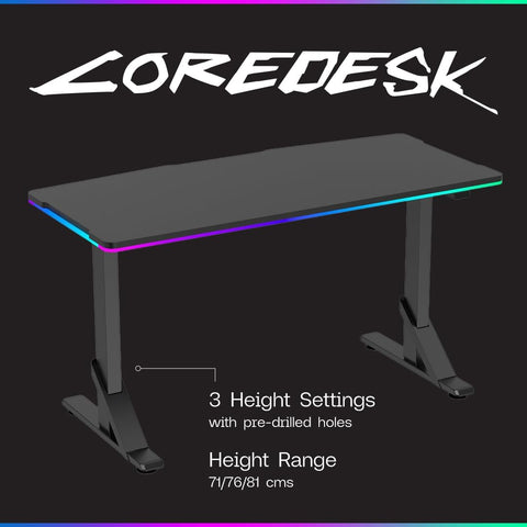 Navodesk Gaming Desk with Dynamic RGB Lights (Black, 133 x 60 CM)