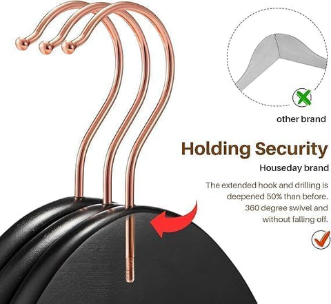 Willow 20Pc Pack Black Wooden Hangers with Rose Gold Hook