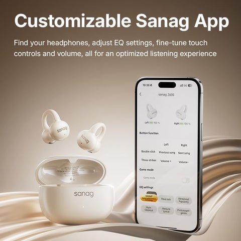 Sanag Z60S Open Ear Free Clip On Headphones, True Wireless Bluetooth Earbuds
