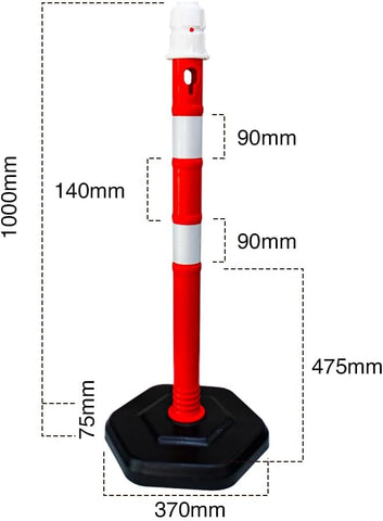 Olmecs Portable 100CM Delineator Post Cones with Weighted Base | Safety Demountable Reflective Traffic Delineator Warning Post for Parking Lot with Sign Board Attachable Socket (2Pc Red with Chain)