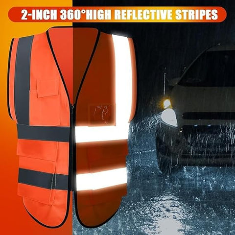 6Pc Pack High Visibility Safety Vests with Reflective Strips XXL– ANSI Compliant Workwear for Construction, Cycling & Roadside Assistance