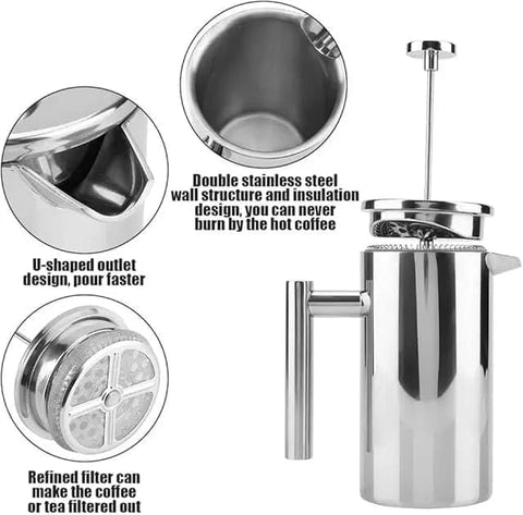 Olmecs 800ml French Press Coffee Maker, Sturdy Insulated Coffee Press, Stainless Steel Mini Camping Coffee Make