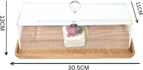 Liying Rectangular Cake Tray, Cake Wooden Plate Dish with Acrylic Display Cover Lid