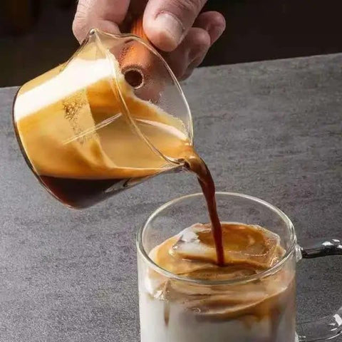 Olmecs 2Pcs Espresso Measuring Cup and Espresso Shot Glass with Wooden Handle and Double Spouts