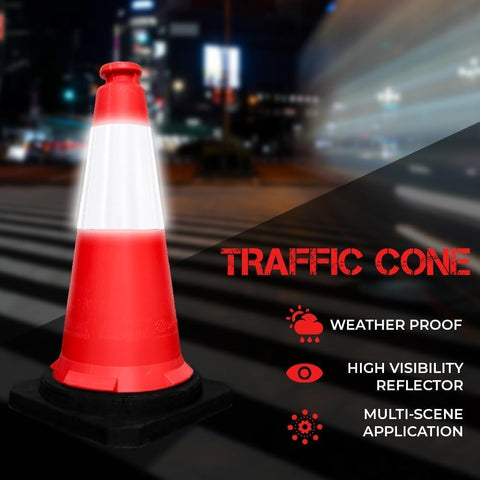 Olmecs 75 CM Road Safety Reflective Traffic Portable Wind Resistant Traffic Cone with Black Base (2 Cones)