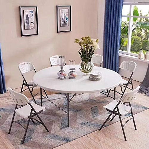 Olmecs Portable Plastic Folding Table Dia 150 cm Round for 8-10 Person for Party (white 2)