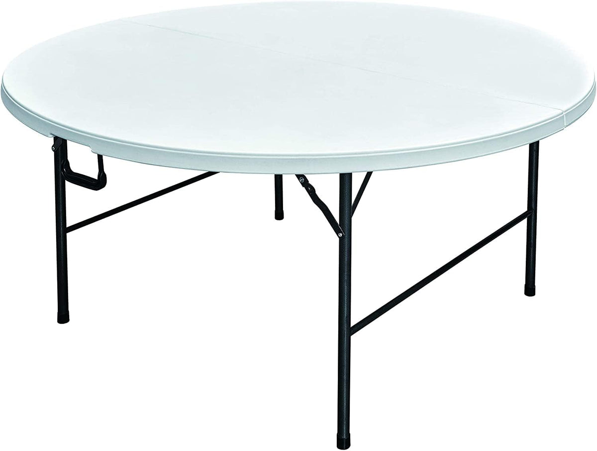 Olmecs Portable Plastic Folding Table Dia 150 cm Round for 8-10 Person for Party (white 2)