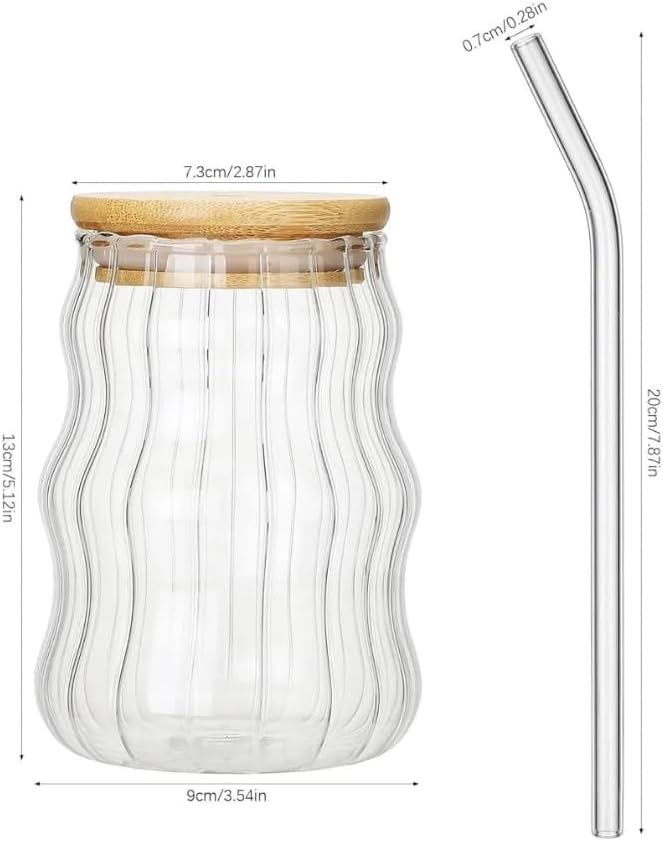 Liying 1Pcs Glass Cups with Bamboo Lids and Glass Straw 500ML Shaped Cups