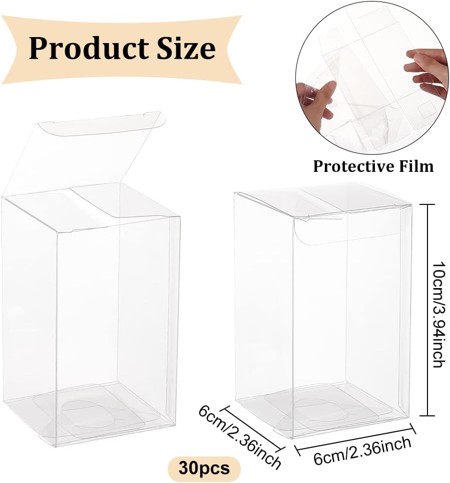 Willow 30PCS 2.3x2.3x4“ Film Covered Clear Plastic Party Favor Box for Valentine's Day Choclates and Wedding Party Candy Cookies Favors