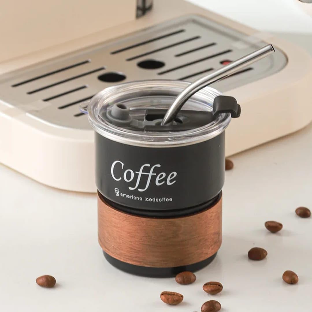 Liying 300ml Steel Coffee Cup Set with Lid (BLACK)