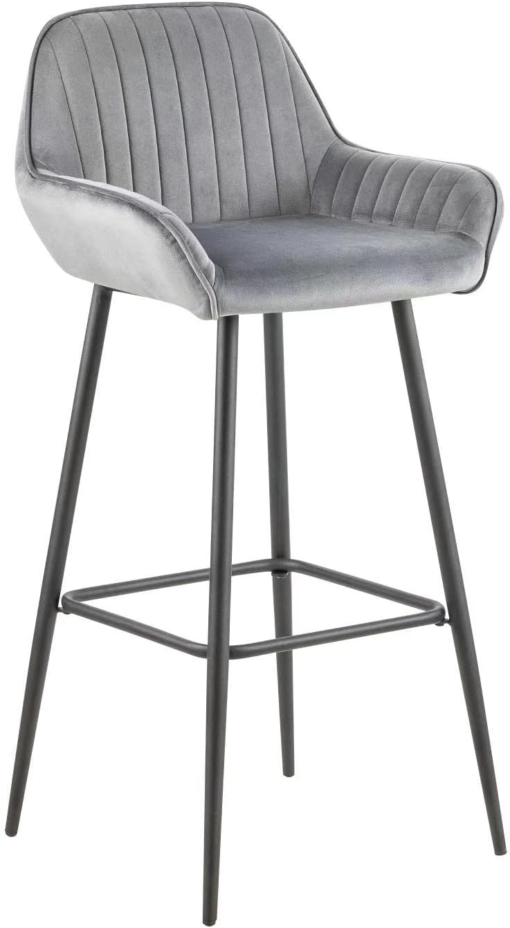 Olmecs Velvet Grey Bar Stools Set of 2 Grey Office Cocktail High Chair