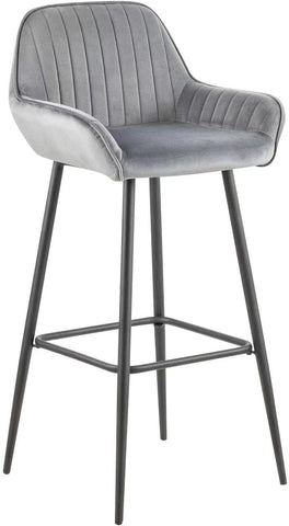 Olmecs Velvet Grey Bar Stools Set of 2 Grey Office Cocktail High Chair