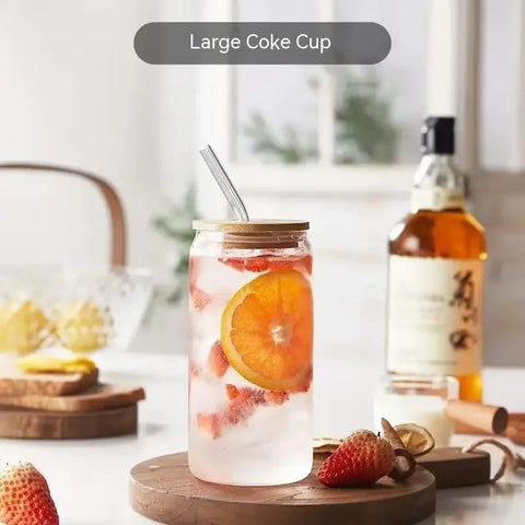 Liying 1Pcs Glass Cups with Bamboo Lids and Glass Straw 400ML Shaped Cups