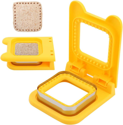 Pastry Ring Sandwich Cutter for Kids Stainless Steel Cookie Cutter Round Sandwich Sealer Bread Cutter Stainless Steel (Yellow Square)