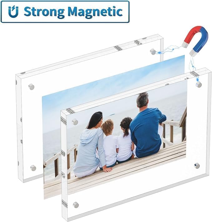 Willow (3Pc Pack) 6x8 Inches Acrylic Picture Frames ,Thicker Block, Freestanding Double Sided Magnetic Acrylic Frameless Transparent Square Frame
