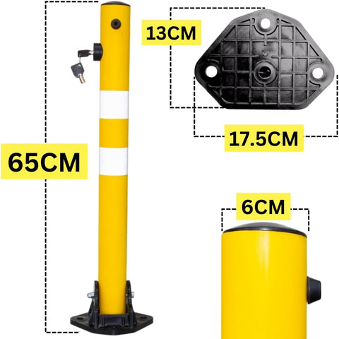 Olmecs Reflective 650MM Parking Barrier | Easy Operate Anti Manual Lock Yellow | Plastic Anti Parking Bollard | Parking Barrier Post with Key Lock (1 Pc)