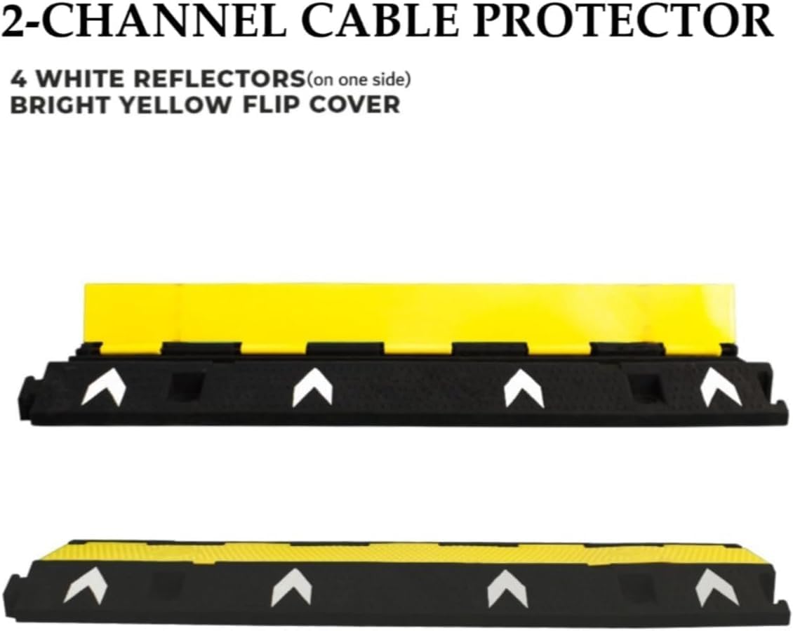 Olmecs Cable Protector 2-Channel | Heavy-Duty Pedestrian Cable Ramp with Reflector (2Pcs)