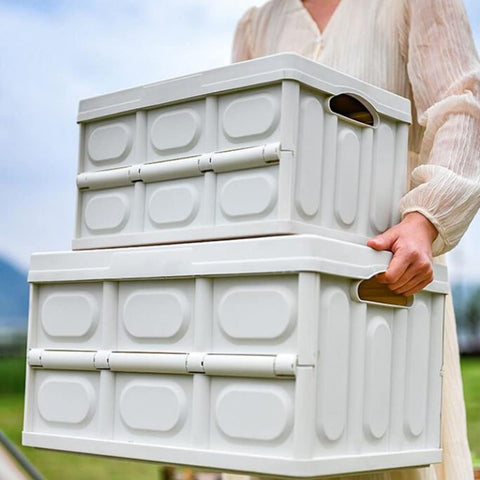 Foldable Plastic Storage Box 20L, Wooden Cover, Thickened Outdoor Foldable Storage Box