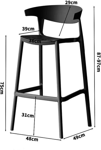 Backrest High stool Plastic Bar Chair Stackable (Black)