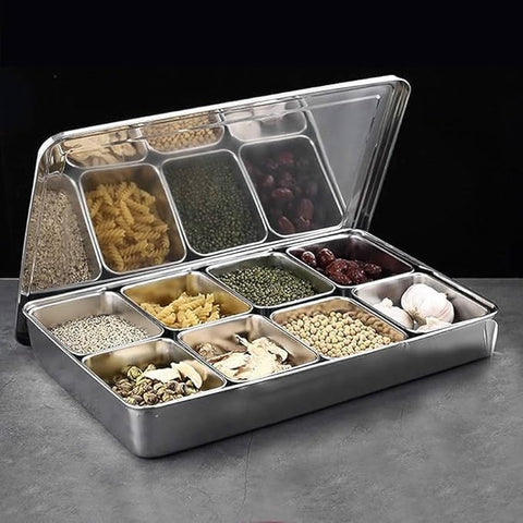 Olmecs Stainless Steel Seasoning Box with Lid and Holder Tray