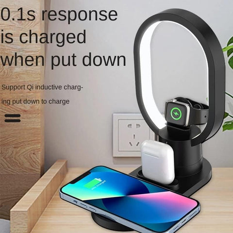 15W Magnetic 4 In 1 Wireless Charger Stand Bedside Night Light Compatible With Smart Phones Eye Protection Night Lamp Charger.