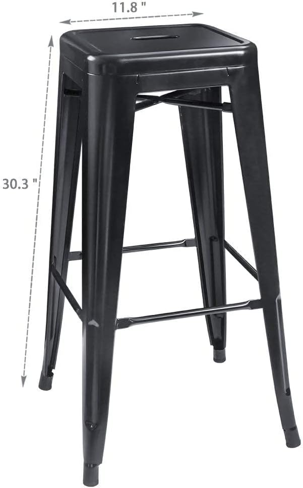 Olmecs Metal Stackable Bar-Home Kitchen Stool - Black