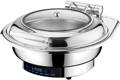 Olmecs  Electric Chafing Dish Buffet Warmer 6L / 9L Stainless Steel Food Warmer with Adjustable Temperature 35–95°C, 800W (ROUND - 6L)