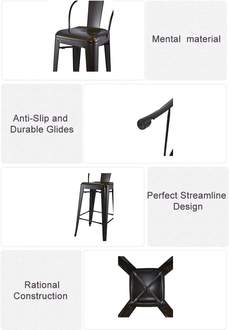 Olmecs Modern Light Weight Industrial Metal Barstools 4 Leg (Matt Black)