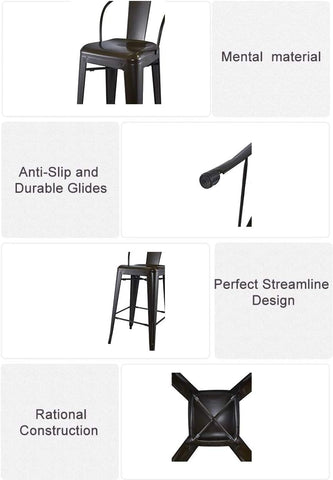 Olmecs Modern Light Weight Industrial Metal Barstools 4 Leg (Matt Black)