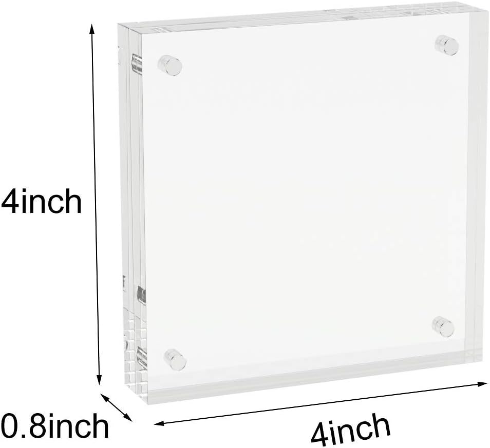 Willow (3Pc Pack)  4x4  Inches Acrylic Picture Frames ,Thicker Block, Freestanding Double Sided Magnetic Acrylic Frameless Transparent Square Frame