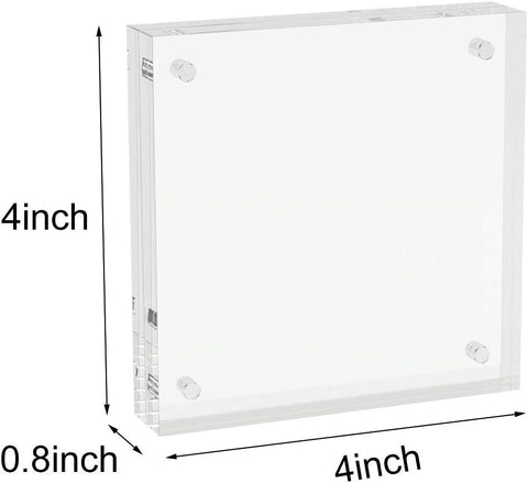 Willow (3Pc Pack)  4x4  Inches Acrylic Picture Frames ,Thicker Block, Freestanding Double Sided Magnetic Acrylic Frameless Transparent Square Frame