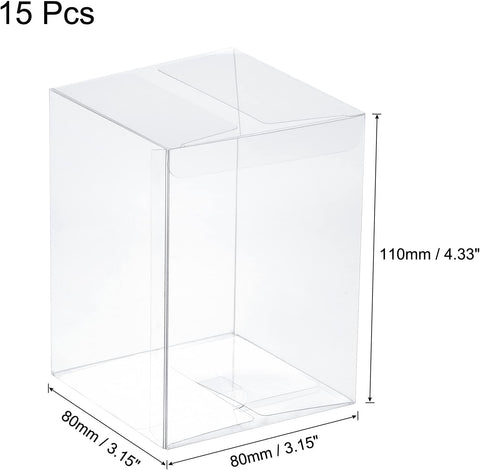 Plastic Retail Boxes (80x80x110 mm) Gift Box with Protecting Film for Candy, Cookies, Christmas, Wedding, Party Wrapping Clear Pack of 12