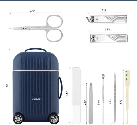 Manicure Set 8 in 1 Stainless Steel, Nail Clippers Scissors Pedicure Tools Kit - Portable Travel Grooming Kit for Men and Women with Mini travel box
