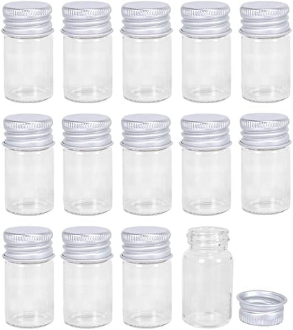 Willow Set of 12 Mini Wide Mouth Glass Bottles 7 ml Empty Decorative Glass Bottles with Aluminium Screw Cap