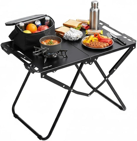 Folding Aluminum Alloy Camping Table Black – Roll-Up Portable Lightweight Grill Table for Outdoor