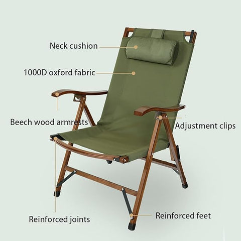 Luxury Reclining Folding Camping Chair, Reclining Chair Wooden Frame Lounge Chair