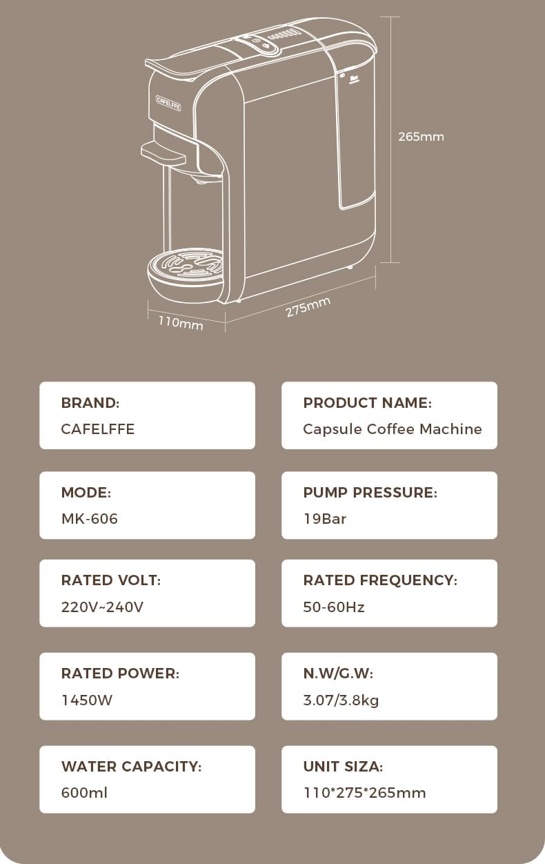 Cafelffe MK-606 5-in-1 Multi Capsule Coffee Machine with 7 Brew Size